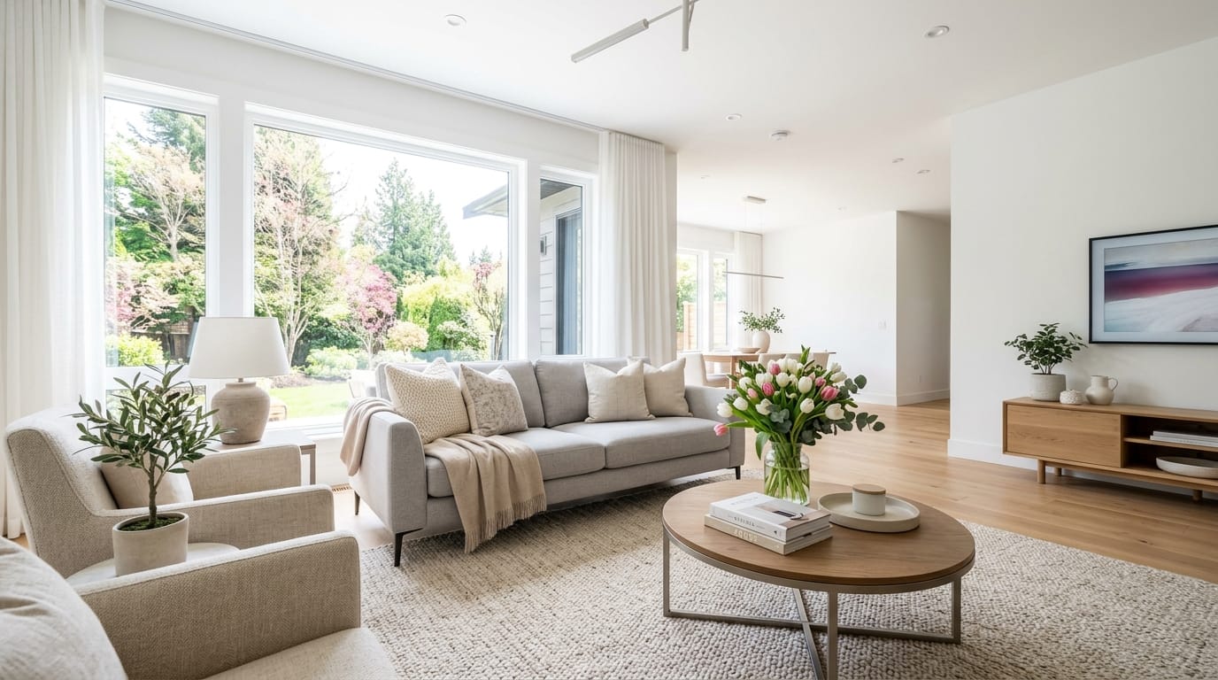 Bright beautifully staged living room ready for professional real estate photography