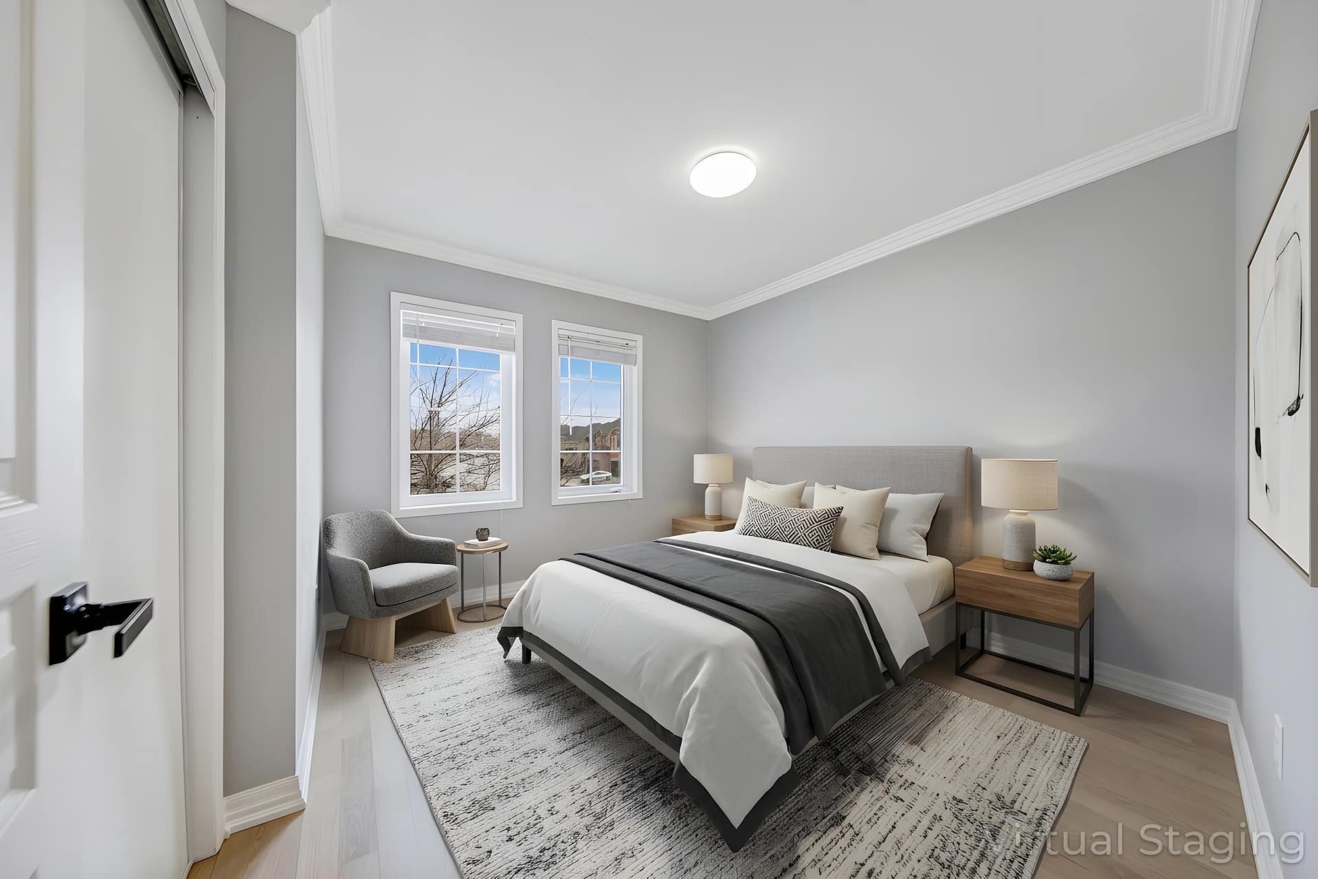 Same bedroom after Virtual Staging with bed and furnishings